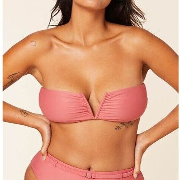 NWT Andie The Scala Strapless Bandeau Swim Padded Cups S Rose Punch Pink #3390 - Picture 1 of 15